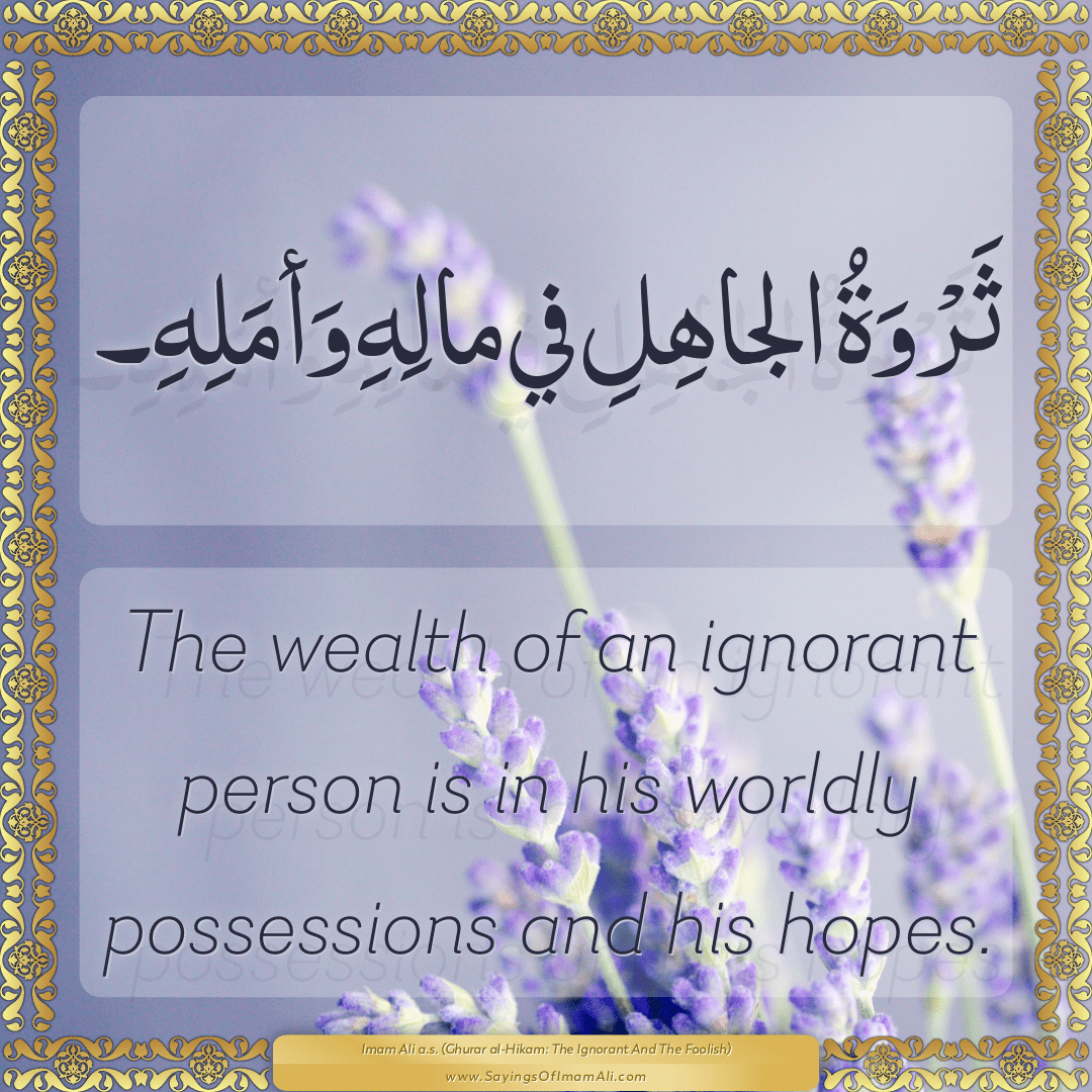 The wealth of an ignorant person is in his worldly possessions and his...